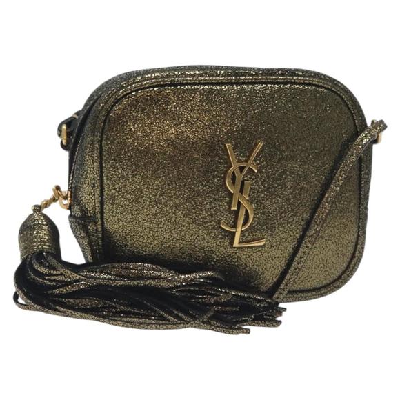SAINT LAURENT blogger Shoulder Bag Leather Gold Auth 128852M - Picture 1 of 16